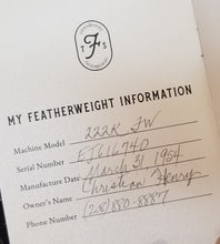 Load image into Gallery viewer, Maintenance LOG BOOK for Singer Featherweight 221 222 Service Records